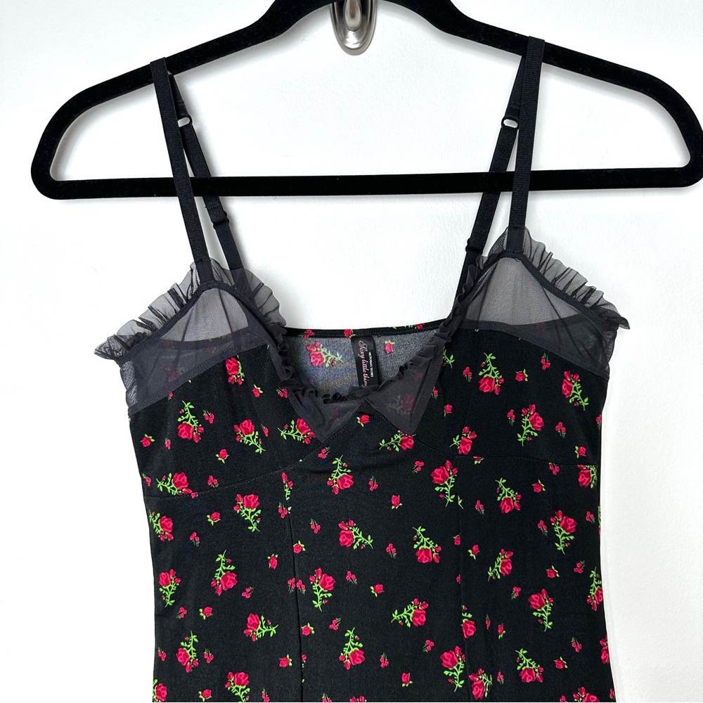Victoria’s Secret Rose Print Slip Dress Sheer Mesh Ruffle Whimsigoth Y2K Witchy - Picture 3 of 12